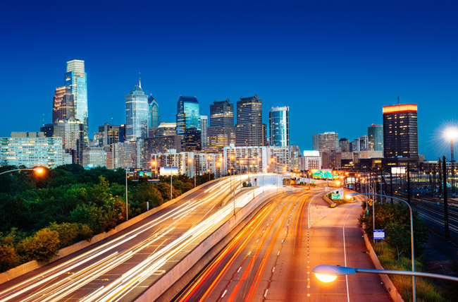 Night view of the  Philadelphia Skyline